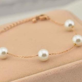 【米蘭精品】玫瑰金珍珠手鍊流行飾品(優雅氣質時尚母親節生日情人節禮物71ah15)