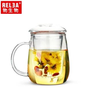 【RELEA 物生物】320ml小蘑菇耐熱玻璃泡茶杯(附濾茶器)