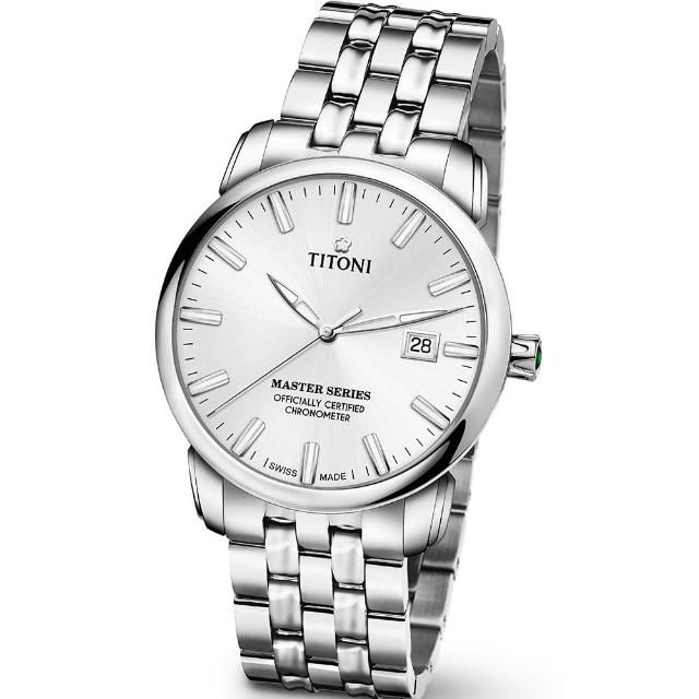 【TITONI 瑞士梅花錶】Master 大師系列-銀色錶盤不銹鋼錶帶/41mm(83188 S-575)
