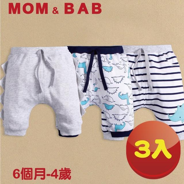 【MOM AND BAB】淺藍恐龍純棉五分短褲-三件組(6M-4T)