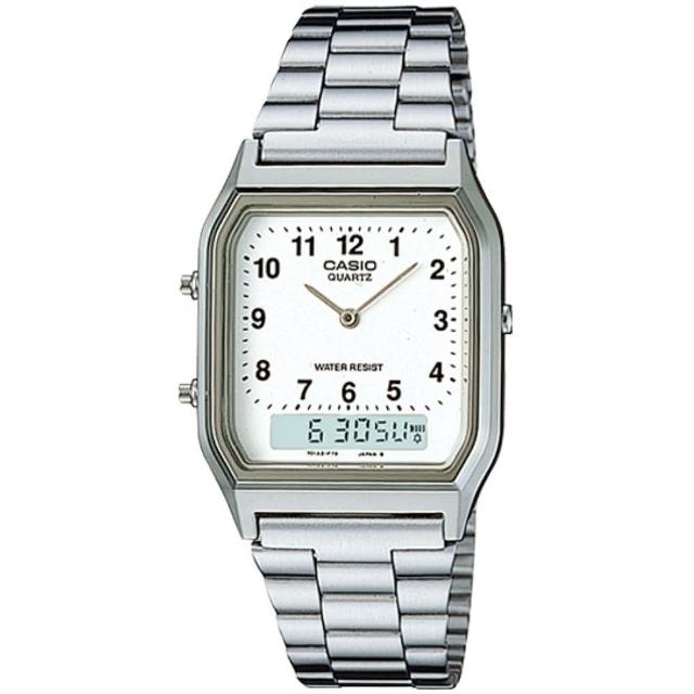 【CASIO】復古雙顯指針錶-數字白面(AQ-230A-7B)