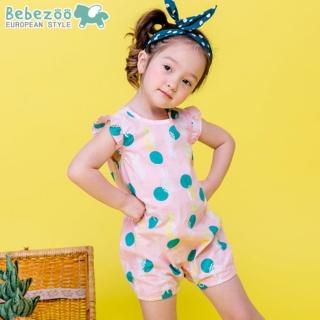 【韓國 BebeZoo】荷葉袖連身裝 - 粉底綠點鳳梨(OL17-PT203)
