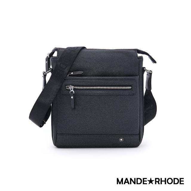 【MANDE RHODE】里米尼-前拉鍊造型側背郵差包(紳士黑)