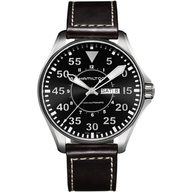 【Hamilton】漢米爾頓 卡其飛行員機械錶-黑x咖啡/46mm(H64715535)