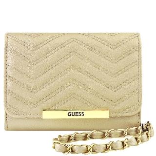 【GUESS】皮革壓紋鍊帶手抓包(金色)