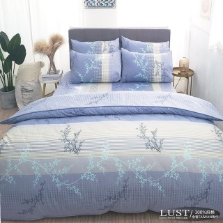 【LUST生活寢具】《寶嵐天晴》100%純棉、雙人5尺精梳棉床包/枕套/舖棉被套、台灣製
