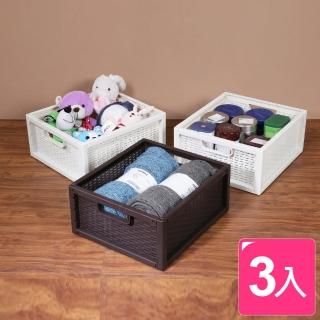 【真心良品】卡特藤蔓風淺型收納置物籃_15L(3入)
