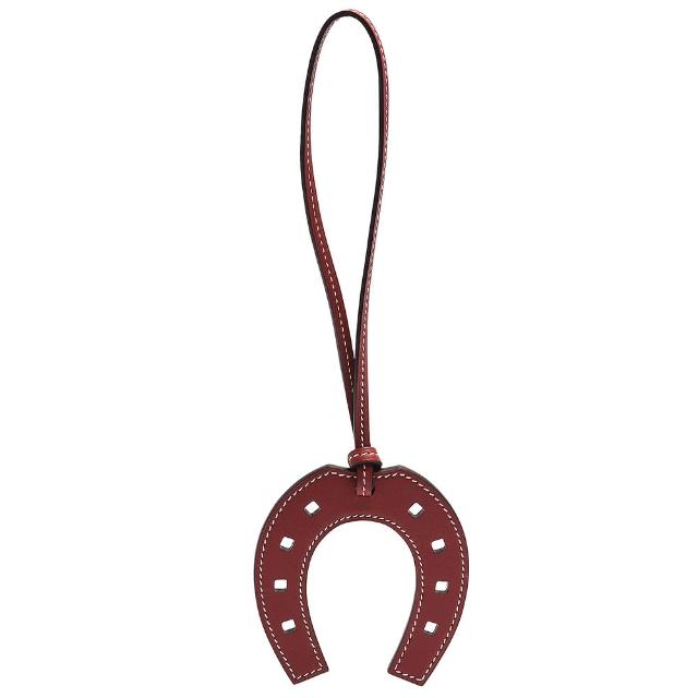 【HERMES】馬蹄造型拼色小羊皮鑰匙圈/吊飾(酒紅063614CA-Dark Red)