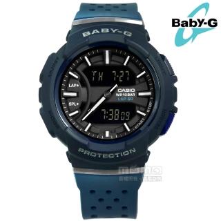 【CASIO 卡西歐】Baby-G 卡西歐熱愛慢跑運動雙顯防水透氣橡膠手錶 黑x深藍 42mm(BGA-240-2A1)