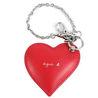 【agnes b.】雙心皮革鏡子吊飾(黑紅)