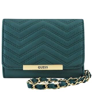 【GUESS】皮革壓紋鍊帶手抓包(湖水綠色)