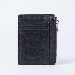 【DRAKA 達卡】輕巧質感 -牛皮卡片零錢包-黑(44DK165125-7)