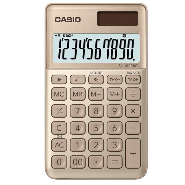 【CASIO 卡西歐】10位元璀璨晶耀攜帶型計算機-尊爵金(SL-1000SC-GD)