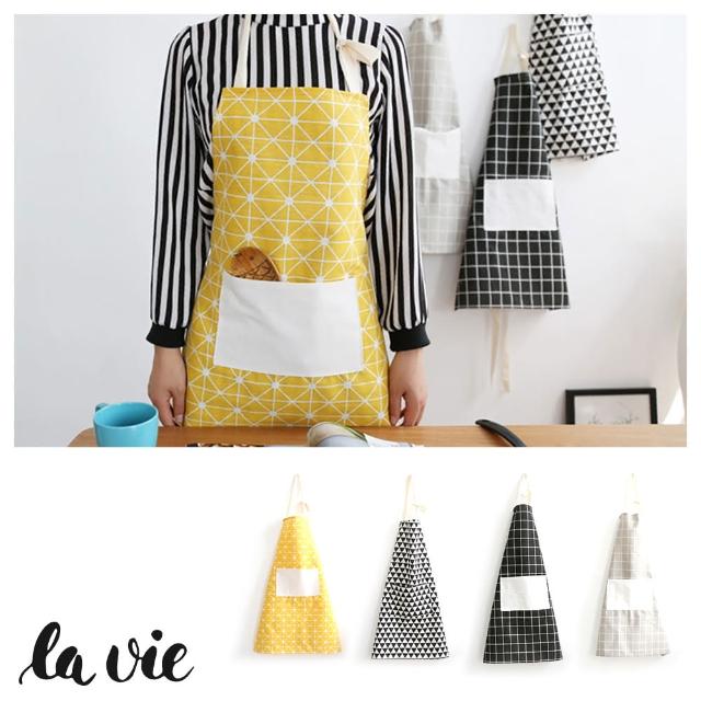 【La Vie】日式幾合圖形棉麻圍裙(四色可選)