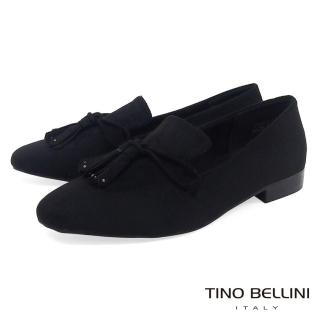 【TINO BELLINI 貝里尼】率性線條造型流蘇樂福鞋A79046(黑)