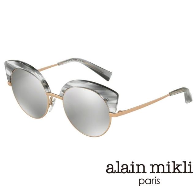 【alain mikli 法式巴黎】捌零復古藝術圓弧上翹貓眼眉框造型太陽眼鏡(大理石灰 AL4007-004)