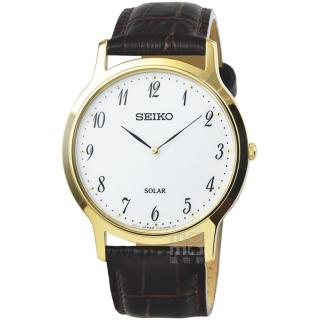 【SEIKO 精工】精工太陽能時尚皮帶男錶-金框銀面(SUP860P1)
