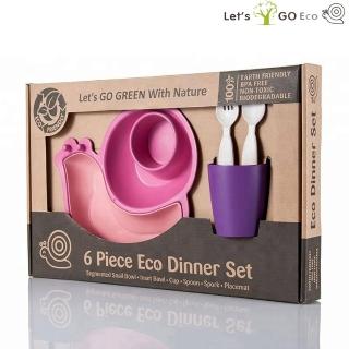 【Lets Go Eco】蝸牛造型兒童餐具六件組(桃紅色)