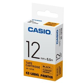 【CASIO 卡西歐】標籤機專用特殊色帶-12mm瑩光橘底黑字(XR-12FOE1)