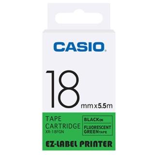 【CASIO 卡西歐】標籤機專用特殊色帶-18mm螢光綠底黑字(XR-18FGN1)