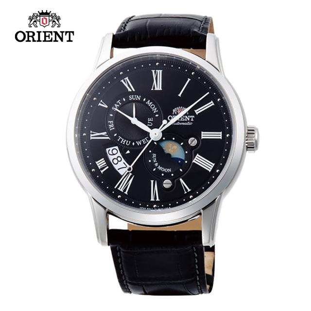 【ORIENT 東方錶】ORIENT 東方錶 SUN&MOON系列 日月相錶 皮帶款 黑色-42.5mm(SAK00004B)