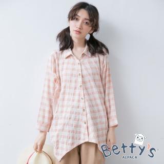 【betty’s 貝蒂思】下擺不規則寬鬆格紋七分袖襯衫(淺桔)