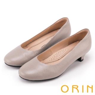 【ORIN】簡約時尚OL 素面牛皮百搭素面低跟鞋(灰色)