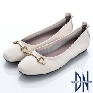 【DN】舒適樂活 真皮竹結金屬飾釦娃娃鞋(白)