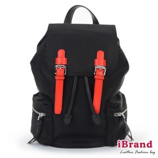【iBrand】韓風撞色百搭尼龍磁釦後背包(紅)