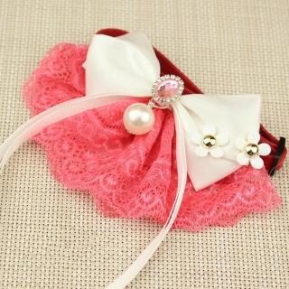 【Nikki飾品&玩具】可愛蝴蝶結項圈-中小型-珍珠款紅白