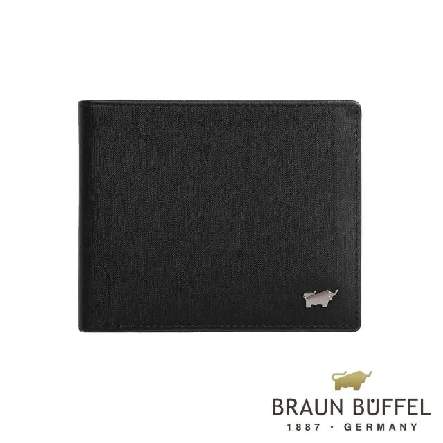 【BRAUN BUFFEL 德國小金牛】HOMME-M紳士系列12卡中間翻透明窗皮夾(黯黑)