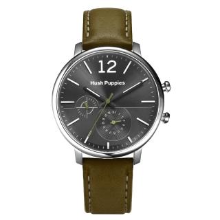 【Hush Puppies】換日線多功能腕錶(灰綠/44mm)