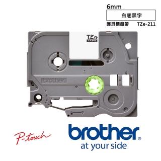 【Brother】TZe-211 護貝標籤帶 6mm 白底黑字(5入組)