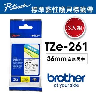 【Brother】TZe-261 護貝標籤帶 36mm 白底黑字(3入組)