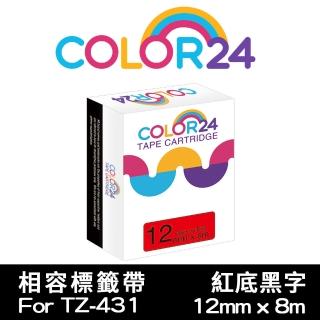 【Color24】for Brother TZ-431/TZe-431(紅底黑字相容標籤帶_寬度12mm)