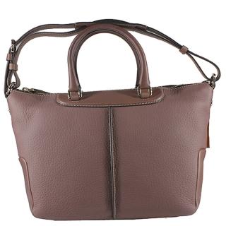 【TOD’S】NEW 簡約荔枝紋皮革拉鍊手提/肩背包(咖啡色)