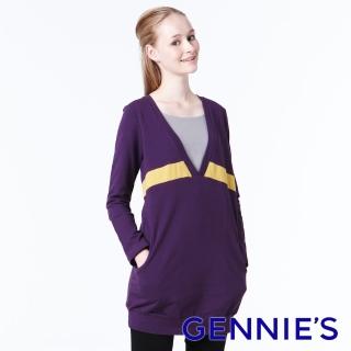 【Gennies 奇妮】休閒風長版哺乳上衣(咖/紫GN009)