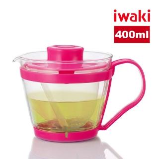 【iwaki】日本品牌耐熱玻璃沖茶器/茶壺-附濾茶網(粉色-400ml)