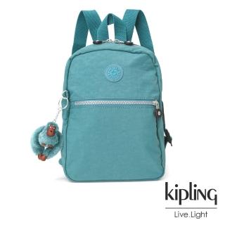 【KIPLING】湖水綠拉鍊後背包-KAPONO