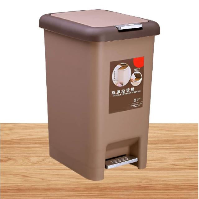 【新錸家居】腳踏手壓_兩用垃圾桶_15L(附蓋子 米白/灰白/黑/咖啡)