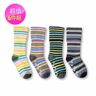 【kid】寬口棉質條紋止滑童襪-6雙入(4色混合)
