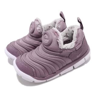 【NIKE 耐吉】慢跑鞋 Dynamo Free SE 童鞋 毛毛蟲 襪套 內裡刷毛 保暖 小童 灰 紫 白(AA7217-501)