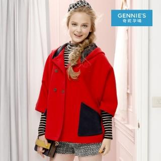 【Gennies 奇妮】時尚七分袖斗篷連帽外套(紅H6808)