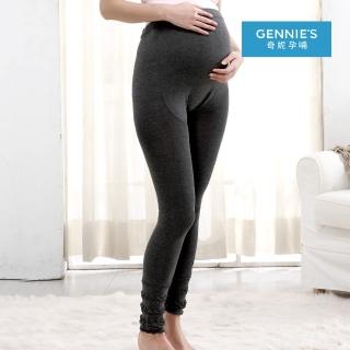 【Gennies 奇妮】泡泡彈性厚棉孕婦專用九分褲襪(灰/藍GM46)
