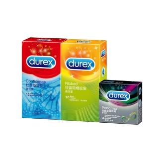 【Durex杜蕾斯】薄型裝12入+螺紋裝12入+飆風碼3入保險套(3盒組)