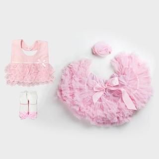 【日安朵朵】女嬰童蓬蓬裙禮盒 - 粉嫩小公主睡美人 裙+圍兜+寶寶襪(寶寶彌月滿月禮週歲生日禮物)