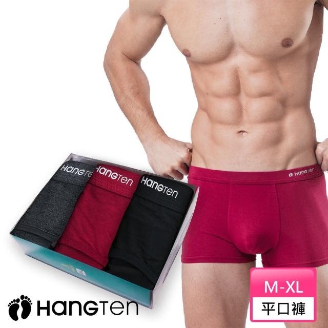 【Hang Ten】HANG TEN 經典彈力平口褲三入組_深灰+紅+黑_HT-C12001(HANG TEN/男內著)