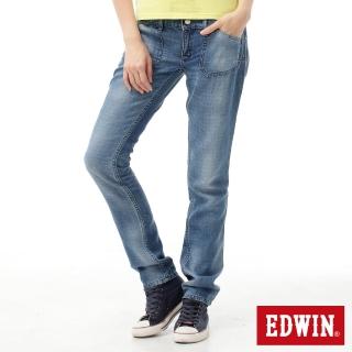 【EDWIN】COOL 雙面穿窄管直筒褲-女款(石洗藍)