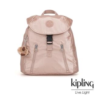 【KIPLING】唯美玫瑰金前扣翻蓋後背包-ZAKARIA