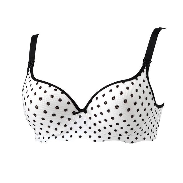 【Gennies 奇妮】哺乳內衣褲成套 涼感軟鋼圈內衣 高腰內褲 美波動(孕婦內衣 上開扣 孕婦內褲 黑點 A29B29)